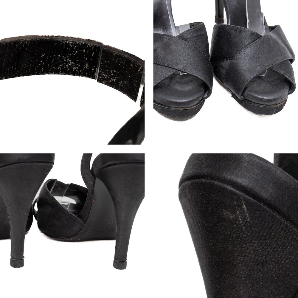 Vintage Yves Saint Laurent Black Satin Ankle Strap High Heel Sandals – Size 36.5 - Picture 9 of 9